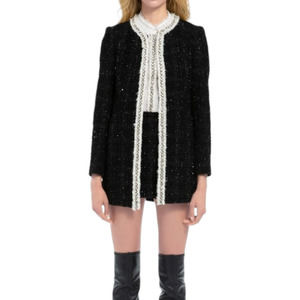 NWOT Alice+Olivia Andreas Tweed Crystal Trim Jacket Black Sz M Embelished